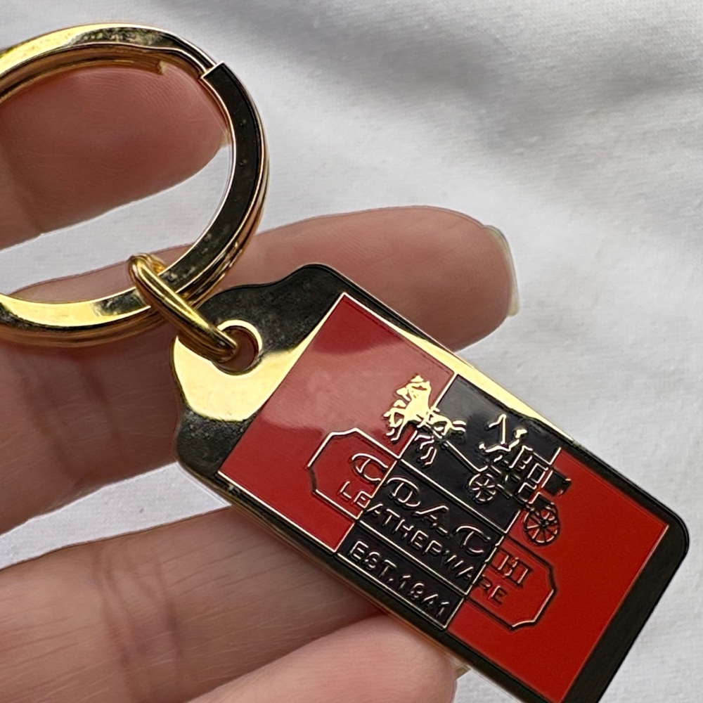 Coach Red and Black Enamel Key & Card Holder Charm with Gold-Tone Hardware